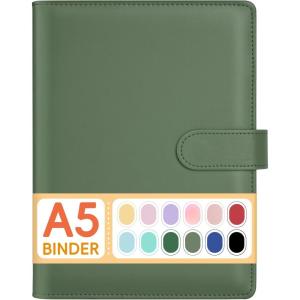 imageSooez A5 Notebook Binder 6 Ring Planner with Stylish Design Loose Leaf Personal Organizer Cover with Magnetic Buckle Closure PU Leather Binder for Women with Macaron Colors Olive GreenOlive Green