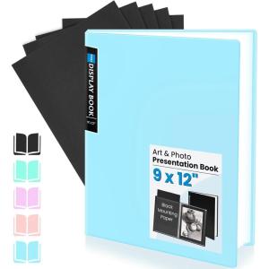 imageSooez Art Portfolio 9x12 Folder with Black Mounting Paper 24 Pockets Binder with Plastic Sleeves Display 48 Pages Presentation Book for Artwork Document Organizer Binder for Office School HomeBlue