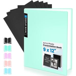 imageSooez Art Portfolio 9x12 Folder with Black Mounting Paper 24 Pockets Binder with Plastic Sleeves Display 48 Pages Presentation Book for Artwork Document Organizer Binder for Office School HomeGreen