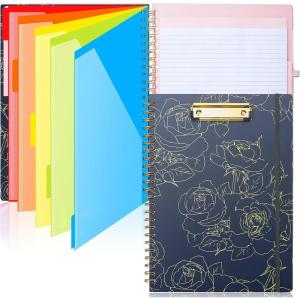 imageSooez Clipboard Folio with Refillable Notepad Folder with 10 Storage Pockets for Letter Size Spiral Clipboard Notebook Cute Portfolio for School Office Nursing Blue FloralNavy Floral