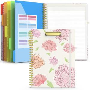 imageSooez Clipboard Folio with Refillable Notepad Folder with 10 Storage Pockets for Letter Size Spiral Clipboard Notebook Cute Portfolio for School Office Nursing Blue FloralDaisy  Pink