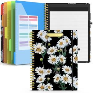 imageSooez Clipboard Folio with Refillable Notepad Folder with 10 Storage Pockets for Letter Size Spiral Clipboard Notebook Cute Portfolio for School Office Nursing Blue FloralDaisy  Black