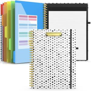 imageSooez Clipboard Folio with Refillable Notepad Folder with 10 Storage Pockets for Letter Size Spiral Clipboard Notebook Cute Portfolio for School Office Nursing Blue FloralBlack Dots