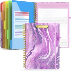imageSooez Clipboard Folio with Refillable Notepad Folder with 10 Storage Pockets for Letter Size Spiral Clipboard Notebook Cute Portfolio for School Office Nursing Blue FloralAbstract  Purple