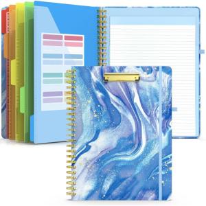 imageSooez Clipboard Folio with Refillable Notepad Folder with 10 Storage Pockets for Letter Size Spiral Clipboard Notebook Cute Portfolio for School Office Nursing Blue FloralAbstract  Blue