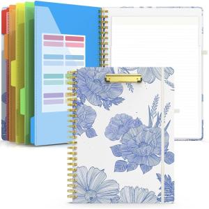 imageSooez Clipboard Folio with Refillable Notepad Folder with 10 Storage Pockets for Letter Size Spiral Clipboard Notebook Cute Portfolio for School Office Nursing Blue FloralFloral  Blue