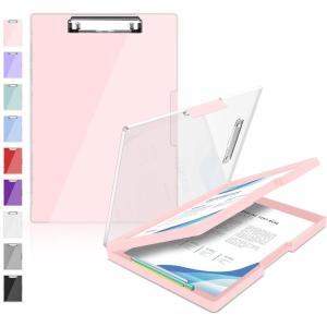 imageSooez Clipboard with Storage Heavy Duty Cleaview Clip Boards 85x11 with Dual Storage Dry Erase Plastic Nursing Clipboard High Capacity Clipboards Folder for Teacher Nurse School ampamp Office SuppliesLight Pink