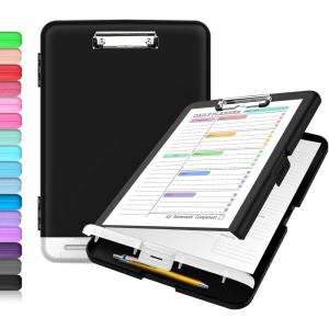 imageSooez Clipboard with Storage High Capacity Nursing Clip Board 85 x 11 with Pen Holder ampamp Low Profile Clip Plastic Clipboards Case Box Teacher Must Haves School Office SuppliesLetter Size A4Black
