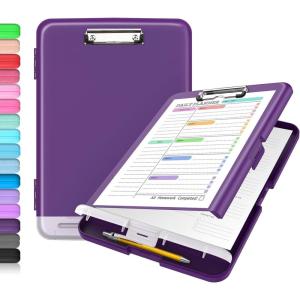 imageSooez Clipboard with Storage High Capacity Nursing Clip Board 85 x 11 with Pen Holder ampamp Low Profile Clip Plastic Clipboards Case Box Teacher Must Haves School Office SuppliesLetter Size A4Dark Purple