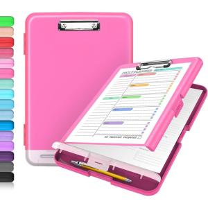 imageSooez Clipboard with Storage High Capacity Nursing Clip Board 85 x 11 with Pen Holder ampamp Low Profile Clip Plastic Clipboards Case Box Teacher Must Haves School Office SuppliesLetter Size A4Rose Pink