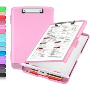 imageSooez Clipboard with Storage High Capacity Nursing Clip Board 85 x 11 with Pen Holder ampamp Low Profile Clip Plastic Clipboards Case Box Teacher Must Haves School Office SuppliesLetter Size A4Baby Pink