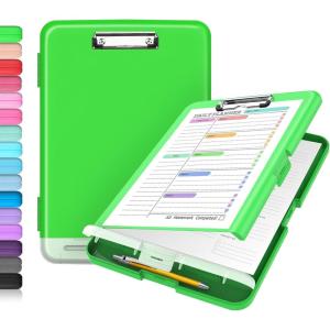 imageSooez Clipboard with Storage High Capacity Nursing Clip Board 85 x 11 with Pen Holder ampamp Low Profile Clip Plastic Clipboards Case Box Teacher Must Haves School Office SuppliesLetter Size A4Green