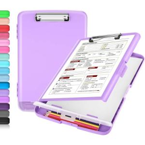 imageSooez Clipboard with Storage High Capacity Nursing Clip Board 85 x 11 with Pen Holder ampamp Low Profile Clip Plastic Clipboards Case Box Teacher Must Haves School Office SuppliesLetter Size A4Lavender Purple