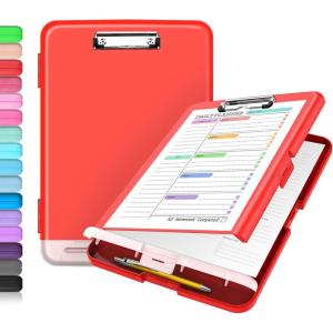 imageSooez Clipboard with Storage High Capacity Nursing Clip Board 85 x 11 with Pen Holder ampamp Low Profile Clip Plastic Clipboards Case Box Teacher Must Haves School Office SuppliesLetter Size A4Red