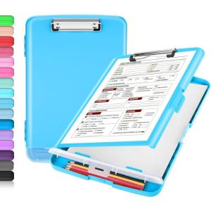 imageSooez Clipboard with Storage High Capacity Nursing Clip Board 85 x 11 with Pen Holder ampamp Low Profile Clip Plastic Clipboards Case Box Teacher Must Haves School Office SuppliesLetter Size A4Sky Blue