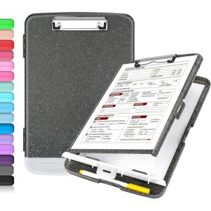 imageSooez Clipboard with Storage High Capacity Nursing Clip Board 85 x 11 with Pen Holder ampamp Low Profile Clip Plastic Clipboards Case Box Teacher Must Haves School Office SuppliesLetter Size A4Glitter Black