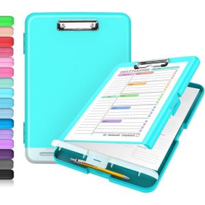 imageSooez Clipboard with Storage High Capacity Nursing Clip Board 85 x 11 with Pen Holder ampamp Low Profile Clip Plastic Clipboards Case Box Teacher Must Haves School Office SuppliesLetter Size A4Turquoise