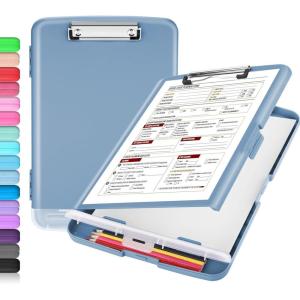 imageSooez Clipboard with Storage High Capacity Nursing Clip Board 85 x 11 with Pen Holder ampamp Low Profile Clip Plastic Clipboards Case Box Teacher Must Haves School Office SuppliesLetter Size A4Haze Blue