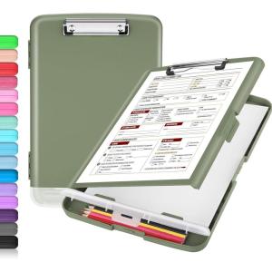 imageSooez Clipboard with Storage High Capacity Nursing Clip Board 85 x 11 with Pen Holder ampamp Low Profile Clip Plastic Clipboards Case Box Teacher Must Haves School Office SuppliesLetter Size A4Sage Green