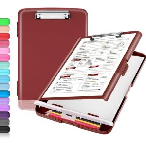 imageSooez Clipboard with Storage High Capacity Nursing Clip Board 85 x 11 with Pen Holder ampamp Low Profile Clip Plastic Clipboards Case Box Teacher Must Haves School Office SuppliesLetter Size A4Claret