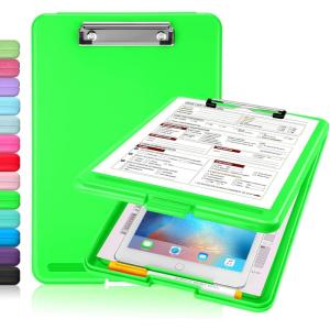 imageSooez Clipboard with Storage Plastic Storage Clipboard with Low Profile Clip Heavy Duty Nursing Clipboards Foldable Coaches Clipboard Case for Work Kids Teacher Must Haves Office School SuppliesAgreen