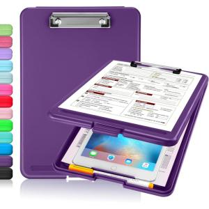 imageSooez Clipboard with Storage Plastic Storage Clipboard with Low Profile Clip Heavy Duty Nursing Clipboards Foldable Coaches Clipboard Case for Work Kids Teacher Must Haves Office School SuppliesPurple