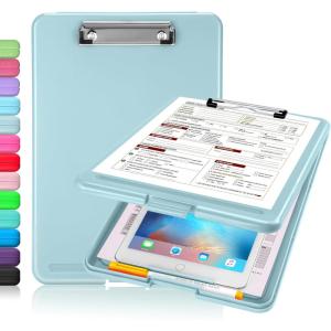 imageSooez Clipboard with Storage Plastic Storage Clipboard with Low Profile Clip Heavy Duty Nursing Clipboards Foldable Coaches Clipboard Case for Work Kids Teacher Must Haves Office School SuppliesAhaze Blue