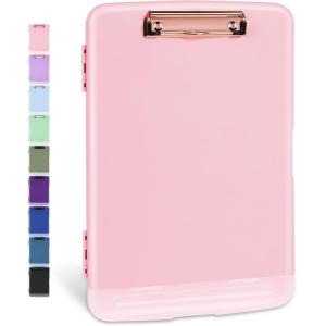 imageSooez Clipboards with Storage High Capacity Clip Boards 85x11 with Storage Heavy Duty Nursing Clipboard Folder Plastic Clipboard with Pen Holder for Women Teachers Work School ampamp Office SuppliesPink With Rose Gold Clip