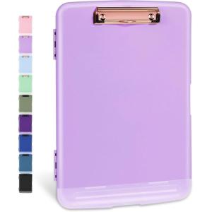 imageSooez Clipboards with Storage High Capacity Clip Boards 85x11 with Storage Heavy Duty Nursing Clipboard Folder Plastic Clipboard with Pen Holder for Women Teachers Work School ampamp Office SuppliesLight Purple With Rose Gold Clip