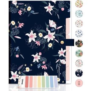 imageSooez Expanding File Folders Organizer Folders with 5 Pockets Folders for Documents wSticker Accordion File Organizer Paper Receipt Bill Filing Organizer School Office Travel Essentials SuppliesDark Blue Floral