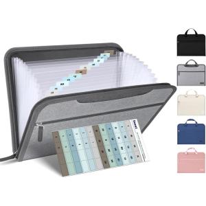 imageSooez Heavy Duty Accordion File Organizer with Hidden Handle Portable 12 Pockets Expanding File Folders Cloth Monthly Bills Receipt Organizer for LetterA4 School Classroom Home ampamp Office SuppliesGrey