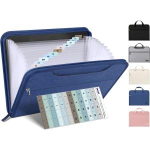 imageSooez Heavy Duty Accordion File Organizer with Hidden Handle Portable 12 Pockets Expanding File Folders Cloth Monthly Bills Receipt Organizer for LetterA4 School Classroom Home ampamp Office SuppliesNavy Blue