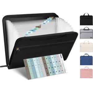 imageSooez Heavy Duty Accordion File Organizer with Hidden Handle Portable 12 Pockets Expanding File Folders Cloth Monthly Bills Receipt Organizer for LetterA4 School Classroom Home ampamp Office SuppliesBlack