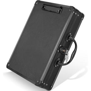 imageSooez Heavy Duty Aluminum Locking Clipboard Case Box with Handle  Holds Letter Size Paper Organizer 126 x 96 inchKey Lock  Black
