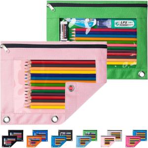 imageSooez Pencil Pouch for 3 Ring Binder 2 Pack Binder Pencil Pouch with Clear Window Pencil Bags with Zipper ampamp Reinforced Grommets Pencil Case for Binder Black ampamp BlackPink  Green