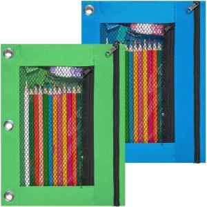 imageSooez Pencil Pouch for 3 Ring Binder 2 Pack Fabric Binder Pouch with 2 Pockets Pencil Bags with Zipper and Reinforced Grommets Pencil Cases for BinderBlue  Green