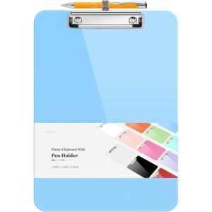 imageSooez Plastic Clipboard with Pen Holder 10 Thicker Clip Boards 85x11 with Low Profile Clip Cute Hanging Clipboard Standard Letter Size A4 for Women Kid Teacher Office ampamp School Supplies BlackLight Blue