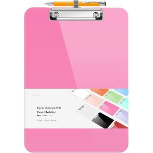 imageSooez Plastic Clipboard with Pen Holder 10 Thicker Clip Boards 85x11 with Low Profile Clip Cute Hanging Clipboard Standard Letter Size A4 for Women Kid Teacher Office ampamp School Supplies BlackNeno Pink
