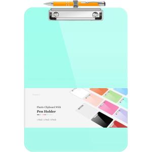 imageSooez Plastic Clipboard with Pen Holder 10 Thicker Clip Boards 85x11 with Low Profile Clip Cute Hanging Clipboard Standard Letter Size A4 for Women Kid Teacher Office ampamp School Supplies BlackMint Green