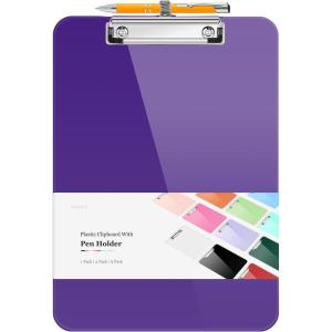 imageSooez Plastic Clipboard with Pen Holder 10 Thicker Clip Boards 85x11 with Low Profile Clip Cute Hanging Clipboard Standard Letter Size A4 for Women Kid Teacher Office ampamp School Supplies BlackDark Purple