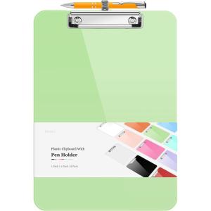 imageSooez Plastic Clipboard with Pen Holder 10 Thicker Clip Boards 85x11 with Low Profile Clip Cute Hanging Clipboard Standard Letter Size A4 for Women Kid Teacher Office ampamp School Supplies BlackLight Green