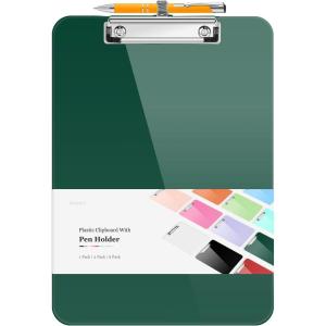imageSooez Plastic Clipboard with Pen Holder 10 Thicker Clip Boards 85x11 with Low Profile Clip Cute Hanging Clipboard Standard Letter Size A4 for Women Kid Teacher Office ampamp School Supplies BlackDark Green