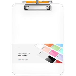 imageSooez Plastic Clipboard with Pen Holder 10 Thicker Clip Boards 85x11 with Low Profile Clip Cute Hanging Clipboard Standard Letter Size A4 for Women Kid Teacher Office ampamp School Supplies BlackClear