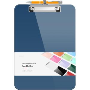 imageSooez Plastic Clipboard with Pen Holder 10 Thicker Clip Boards 85x11 with Low Profile Clip Cute Hanging Clipboard Standard Letter Size A4 for Women Kid Teacher Office ampamp School Supplies BlackGray Blue
