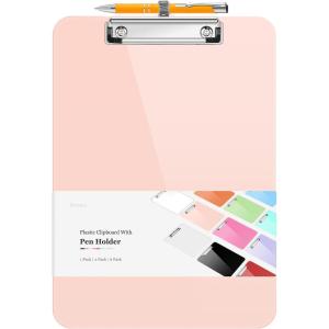 imageSooez Plastic Clipboard with Pen Holder 10 Thicker Clip Boards 85x11 with Low Profile Clip Cute Hanging Clipboard Standard Letter Size A4 for Women Kid Teacher Office ampamp School Supplies BlackLight Pink