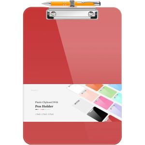 imageSooez Plastic Clipboard with Pen Holder 10 Thicker Clip Boards 85x11 with Low Profile Clip Cute Hanging Clipboard Standard Letter Size A4 for Women Kid Teacher Office ampamp School Supplies BlackRed