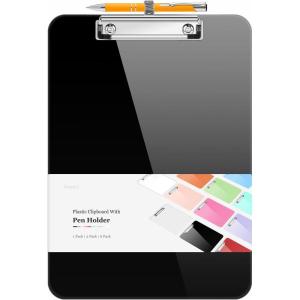 imageSooez Plastic Clipboard with Pen Holder 10 Thicker Clip Boards 85x11 with Low Profile Clip Cute Hanging Clipboard Standard Letter Size A4 for Women Kid Teacher Office ampamp School Supplies BlackBlack