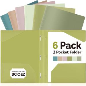 imageSooez Plastic Folders with Pockets and Prongs 6 Pack Pocket Folders with Prongs Heavy Duty 3 Prong 2Pocket Folders for Document Colored File Folder Back to School Supplies for KidsGreen Colors