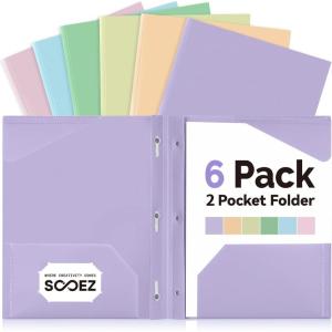 imageSooez Plastic Folders with Pockets and Prongs 6 Pack Pocket Folders with Prongs Heavy Duty 3 Prong 2Pocket Folders for Document Colored File Folder Back to School Supplies for KidsPastel Colors