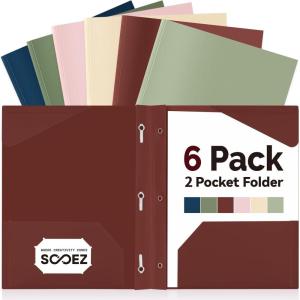 imageSooez Plastic Folders with Pockets and Prongs 6 Pack Pocket Folders with Prongs Heavy Duty 3 Prong 2Pocket Folders for Document Colored File Folder Back to School Supplies for KidsRetro Colors